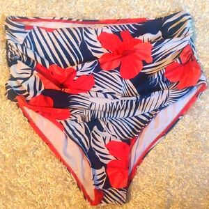 Women's Tropical Floral High-Waisted Bikini Bottom With Side Ruching Size Large